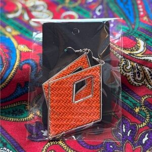 Orange threaded diamond shaped earrings